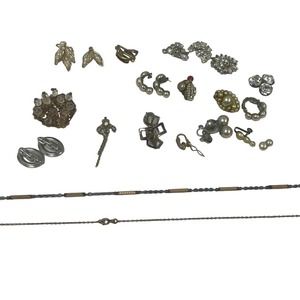 20+ Pc Broken Vintage Earrings Brooches Chains Jewelry Findings Craft Supply Lot